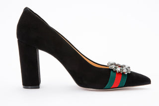 The Afega Black Suede Leather Block Heel Pump Women Shoe - Glamourous Grace