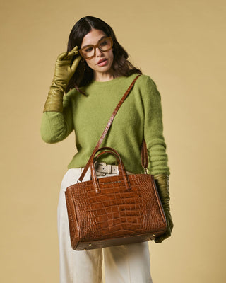 Valentina (cognac) - Italian calf leather women's handbag (with shoulder strap) - Glamourous Grace