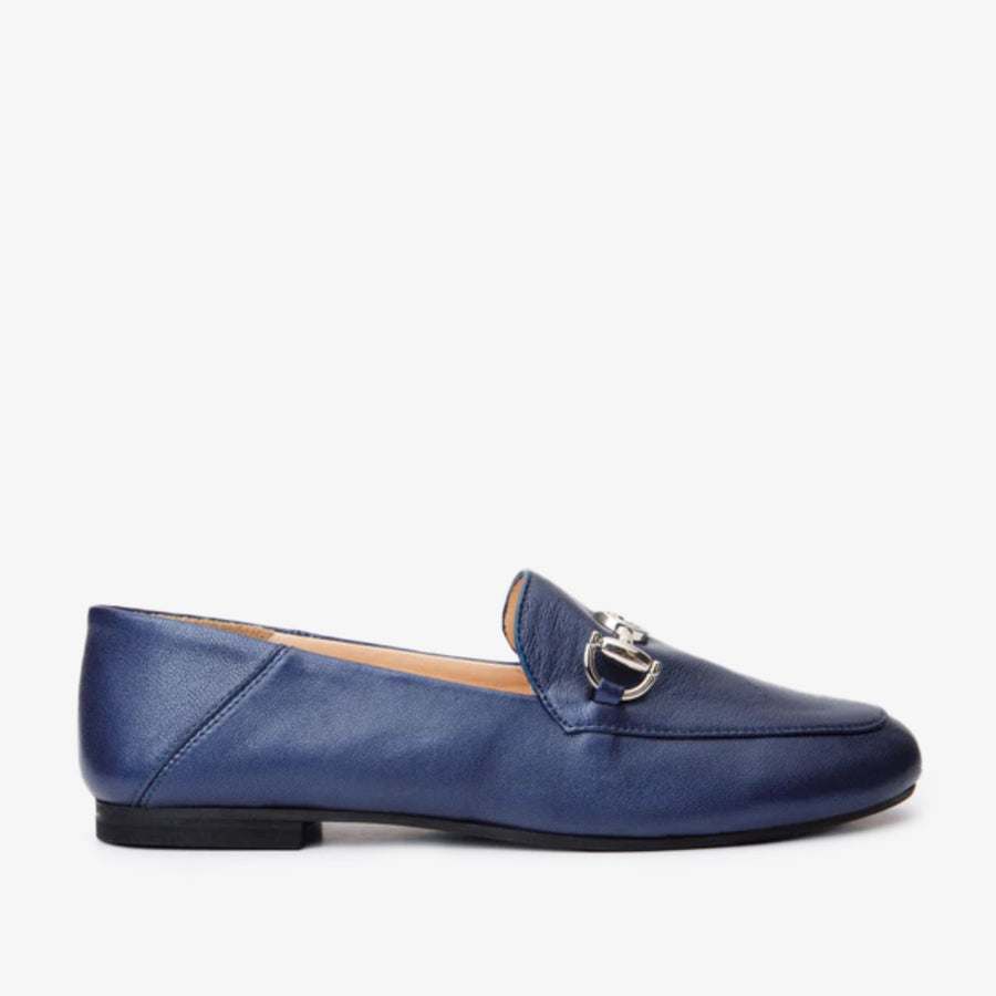 Luanda Navy Blue Leather Women Flat Shoe - Glamourous Grace