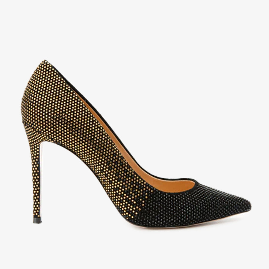 The Bago Black & Gold Glitter Leather Pump Women Shoe - Glamourous Grace