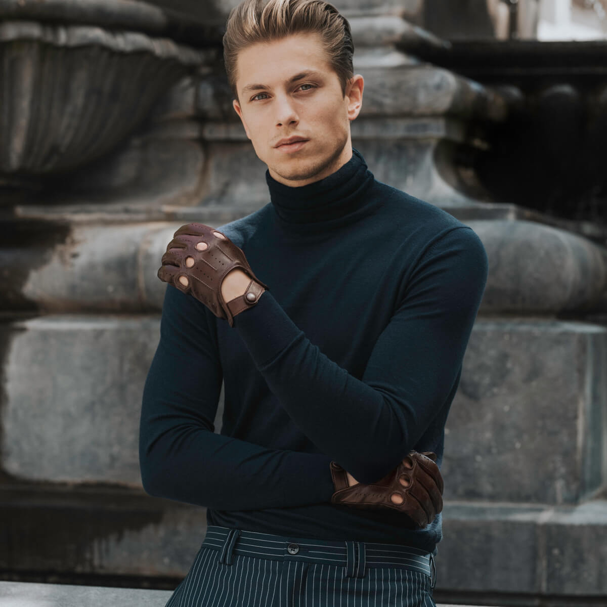 Mario (brown) - Italian lambskin leather driving gloves - Glamourous Grace