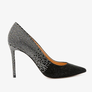 The Bago Black & Silver Glitter Leather Pump Women Shoe - Glamourous Grace