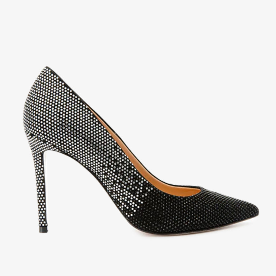 The Bago Black & Silver Glitter Leather Pump Women Shoe - Glamourous Grace