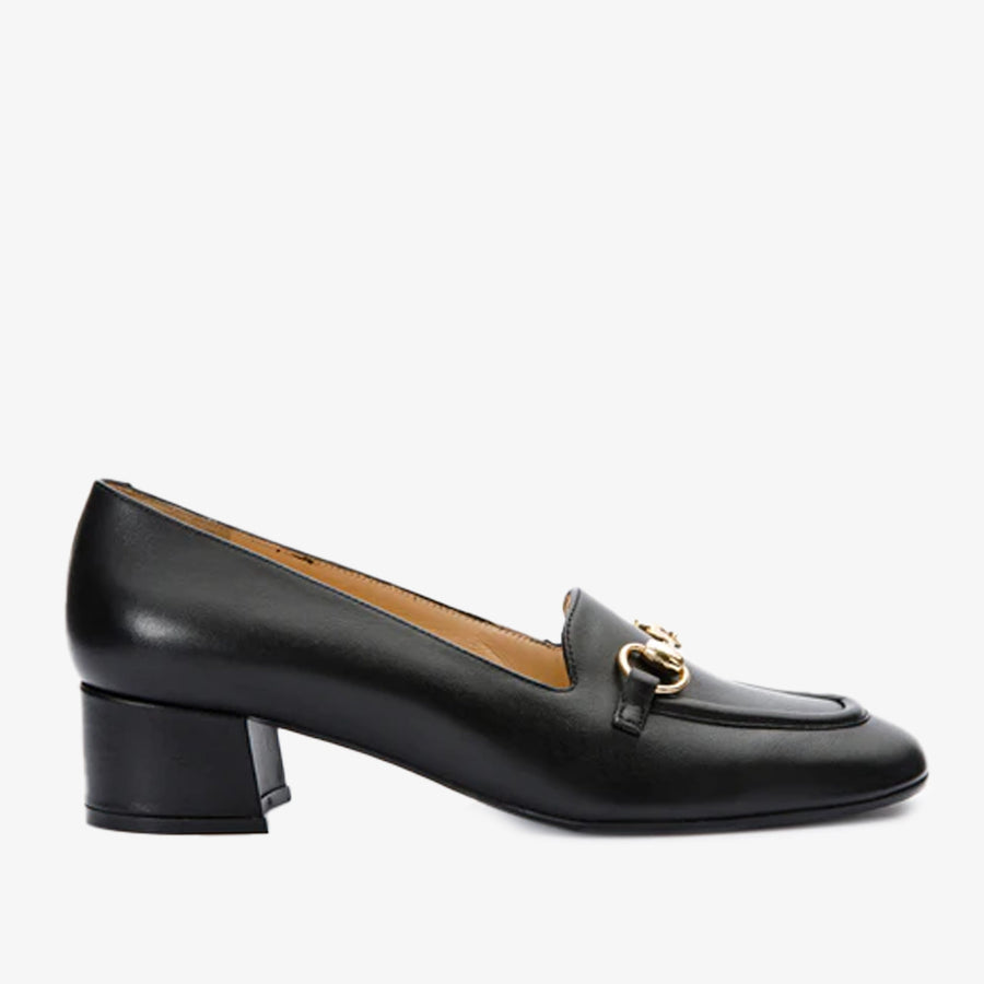 The Delhi Black Leather Block Heel Pump Women Shoe - Glamourous Grace