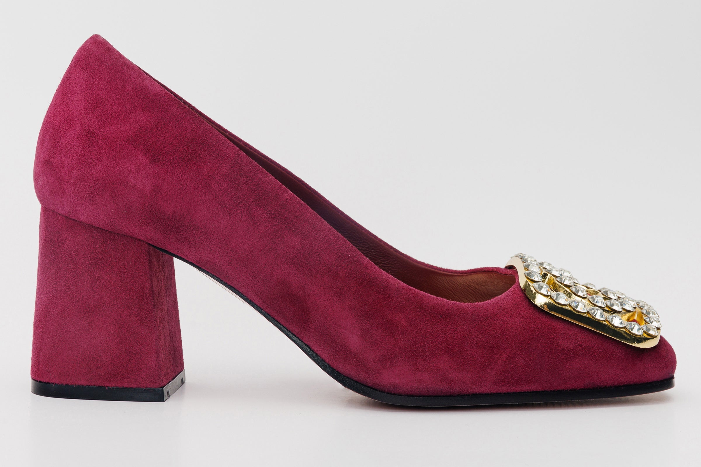 The California Burgundy Suede Leather Block Heel Pump Women Shoe - Glamourous Grace