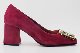 The California Burgundy Suede Leather Block Heel Pump Women Shoe - Glamourous Grace