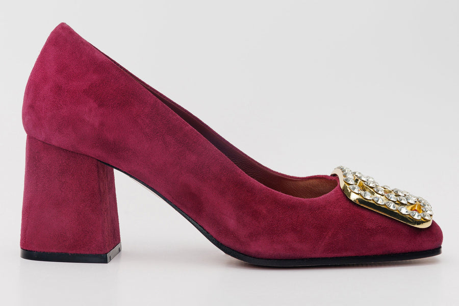 The California Burgundy Suede Leather Block Heel Pump Women Shoe - Glamourous Grace