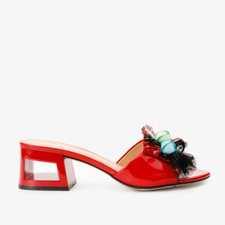 The Vigo Red Leather Block Heel Women Sandal - Glamourous Grace