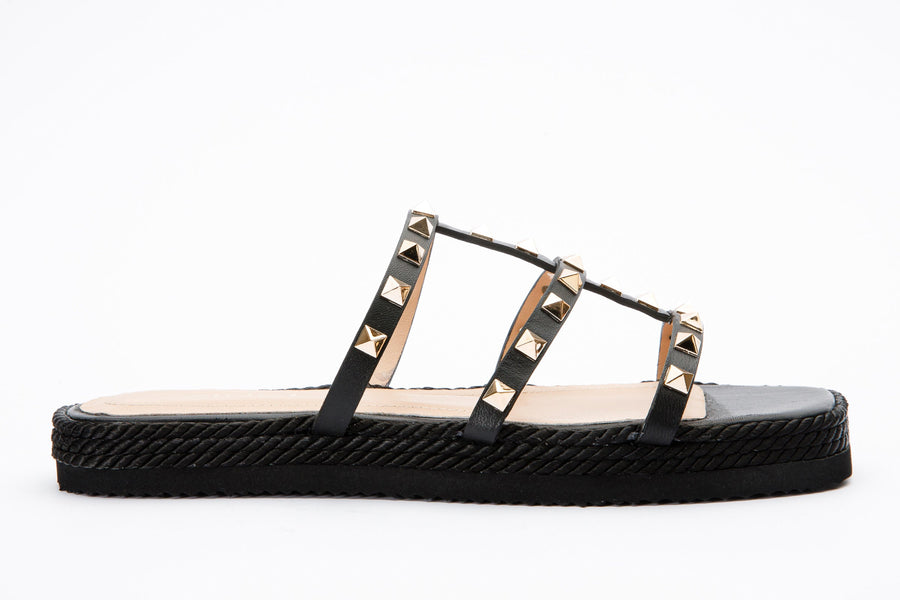 The Seul Black Leather Multi Strap Flat Women Sandal Final Sale! - Glamourous Grace