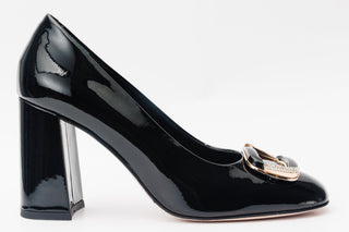 The Ferrara Black Patent Leather Block Heel Pump Women Shoe - Glamourous Grace