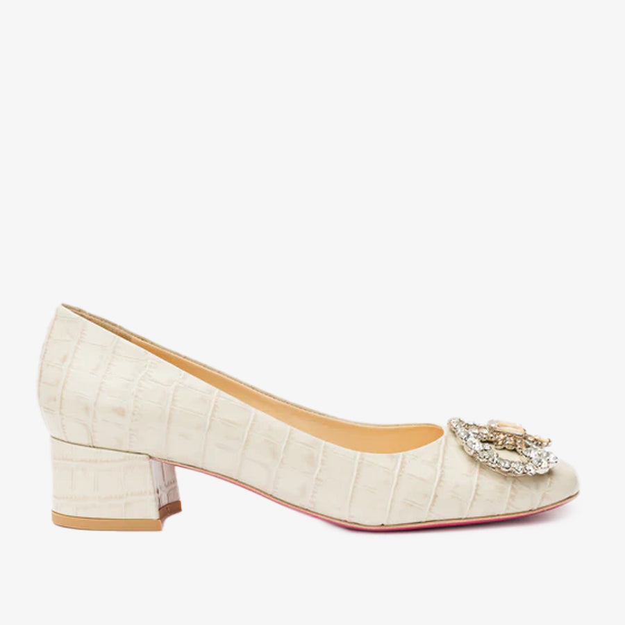 The Foggia Cream Leather Block Heel Pump Women Shoe - Glamourous Grace