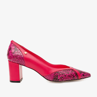 The Toskana Fuchsia Pythn Leather Block Heel Pump Women Shoe - Glamourous Grace