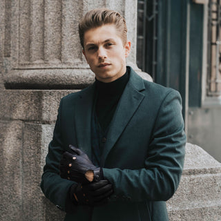Enzo (black) - Italian lambskin leather driving gloves - Glamourous Grace