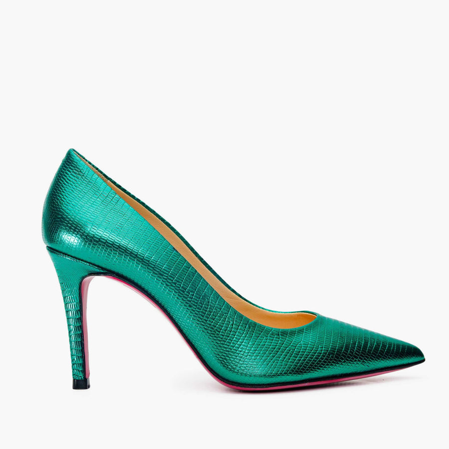 The Maple Green Leather Pump Fuchsia Sole Women Shoe - Glamourous Grace