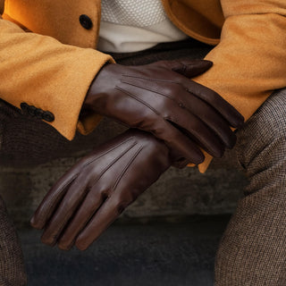 Marco (brown) - Italian lambskin leather gloves with brown rabbit fur lining - Glamourous Grace
