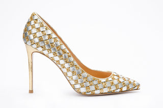 The Saks Tory Gold & Silver Handwoven Leather Pump Women Shoe - Glamourous Grace