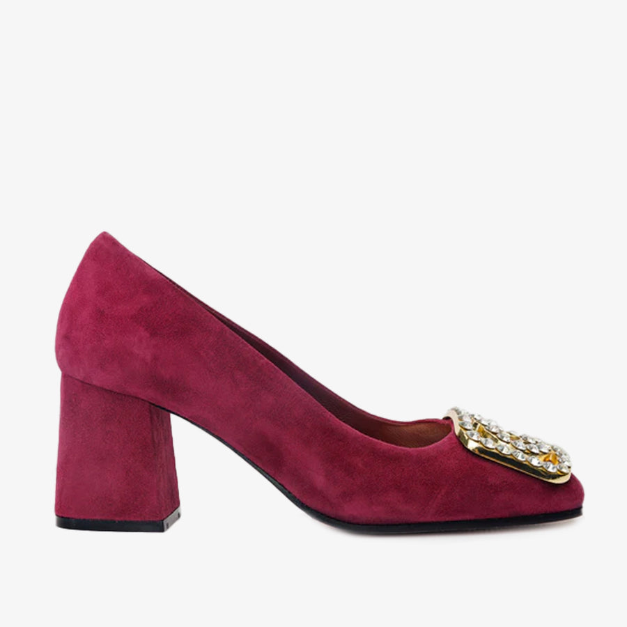 The California Burgundy Suede Leather Block Heel Pump Women Shoe - Glamourous Grace