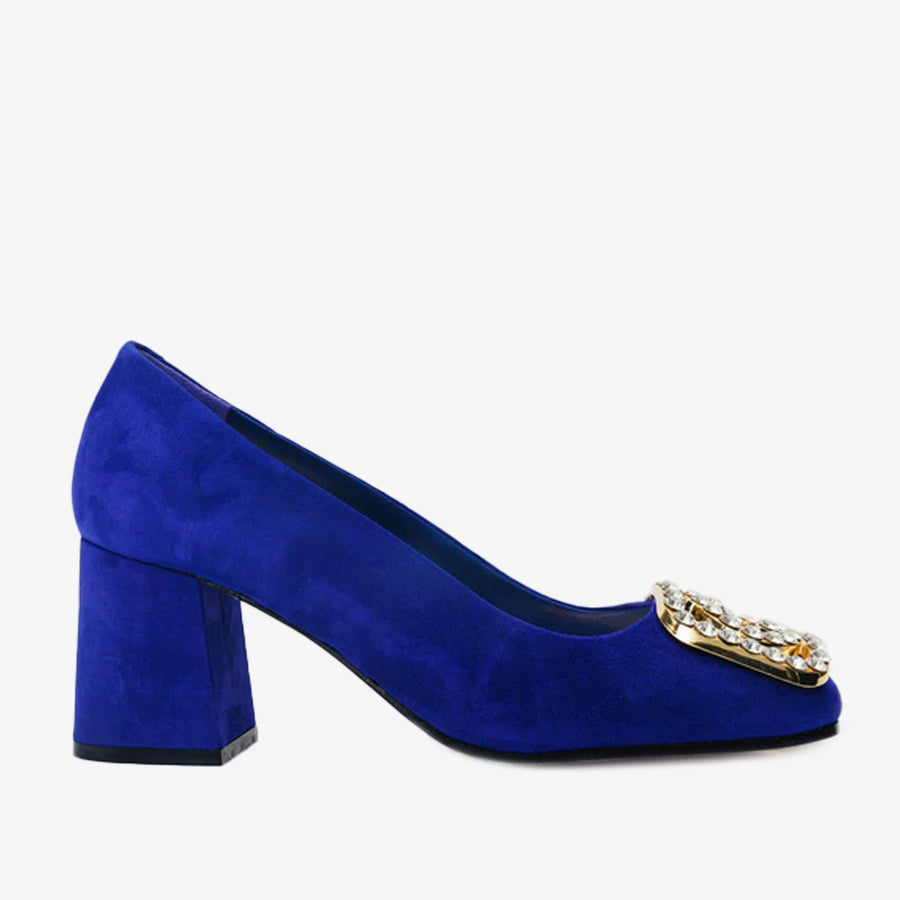 The California Sax Blue Suede Leather Block Heel Pump Women Shoe - Glamourous Grace