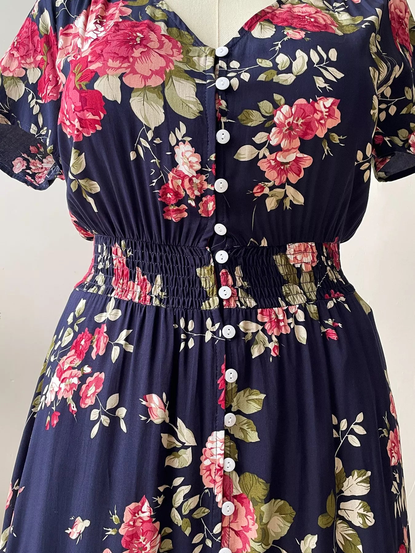 Plus Size Floral Print Short Sleeves V-Neck Dress - Glamourous Grace