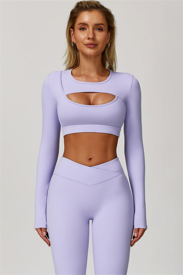 The Lavish Long Sleeve Cut-out Crop Top Flared Leggings 2-Piece Set - Glamourous Grace