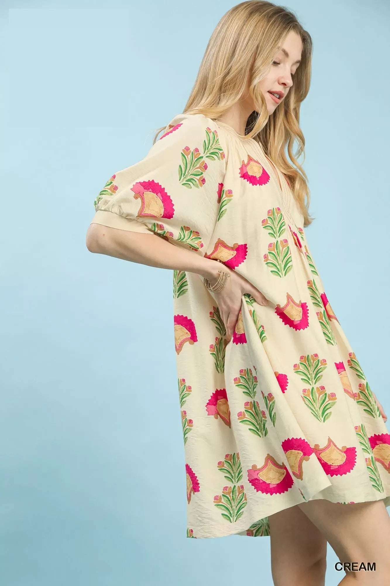 Umgee Abstract Print Mini Dress in Cream - Glamourous Grace