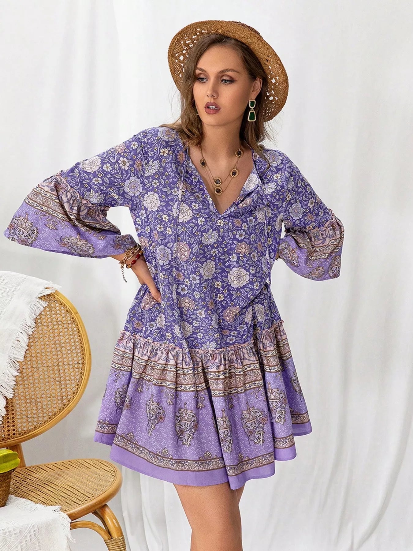 Plus Size Floral Print Ruffle Hem Mini Dress - Glamourous Grace