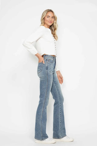 Judy Blue Tummy Control Back Embroidered Pocketed Bootcut Jeans 88783 - 3 Inseams