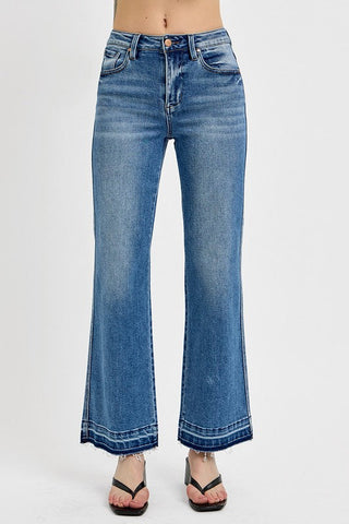 RISEN Raw Hem Ankle Bootcut Blue Denim Jeans