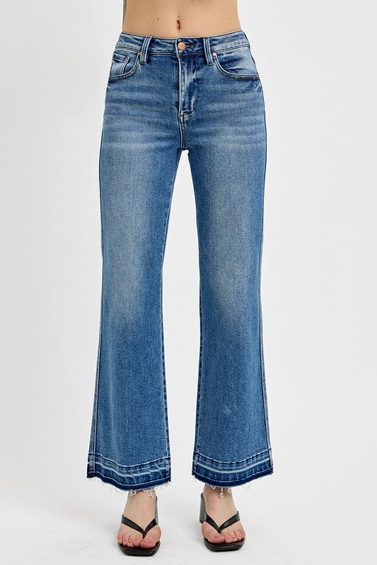 RISEN Raw Hem Ankle Bootcut Blue Denim Jeans