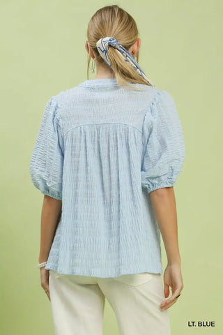 Umgee Textured Puff Sleeve Blouse - Glamourous Grace