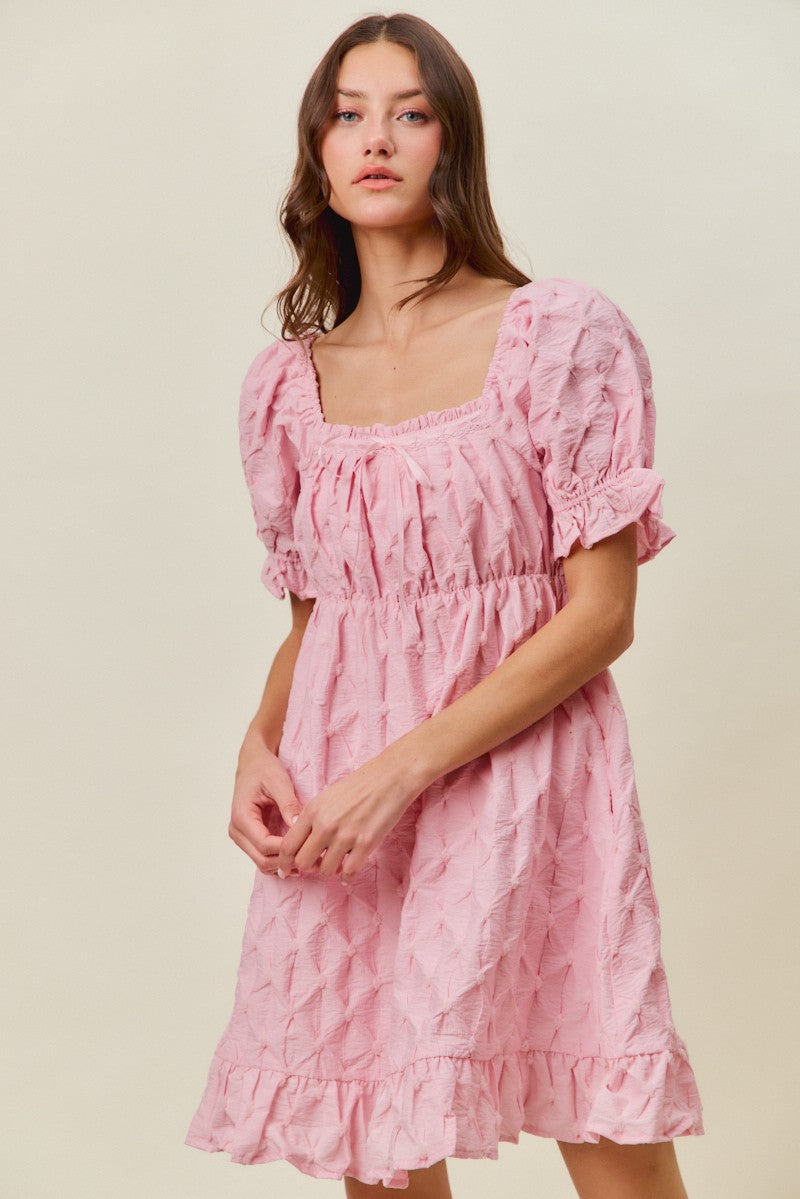 SO ME Texture Woven Ruching On Bust Mini Dress in Pink - Glamourous Grace