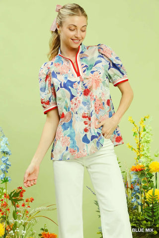 Umgee Jacquard Bloomscape Print Top - Glamourous Grace