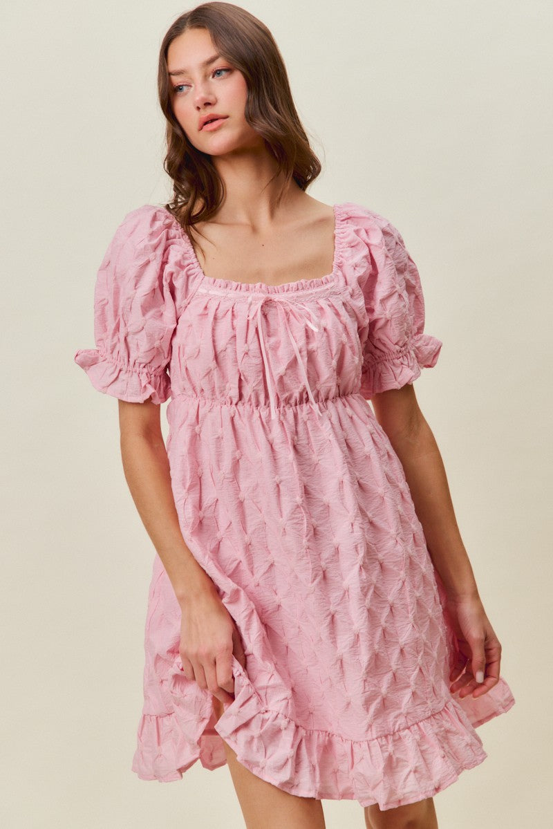 SO ME Texture Woven Ruching On Bust Mini Dress in Pink - Glamourous Grace