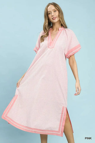 Umgee Pinstripe Contrast Trim Midi Dress - Glamourous Grace