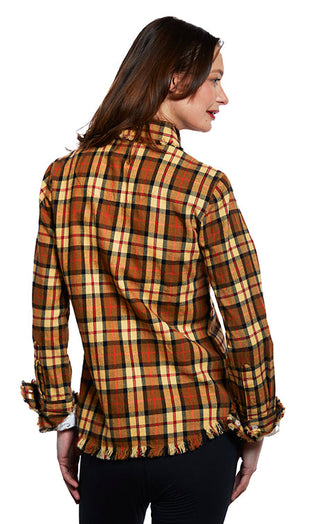 Cape Cod Tunic with Fringe Bottom Yarn-Dyed Flannel Plaid - Glamourous Grace