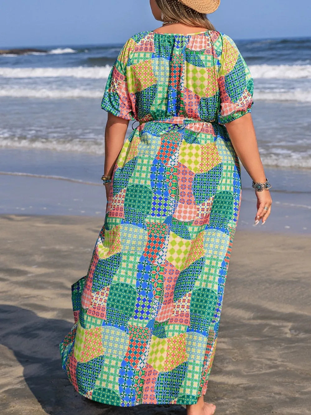 Plus Size Tied Printed Round Neck Maxi Shirt Dress - Glamourous Grace