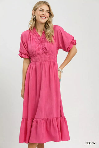 Umgee Ruffle V-Neck Midi Dress - Glamourous Grace