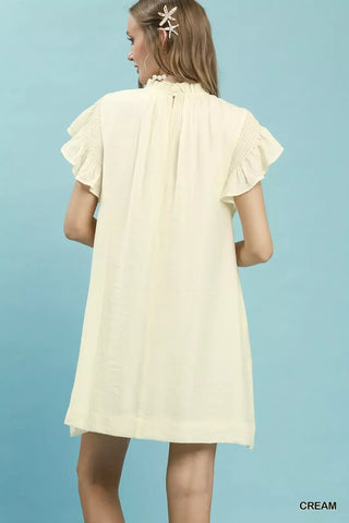 Umgee Ruffle Flutter Sleeve Dress in Cream - Glamourous Grace