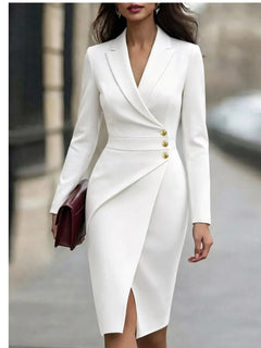 Lapel Collar Long Sleeve Blazer Dress