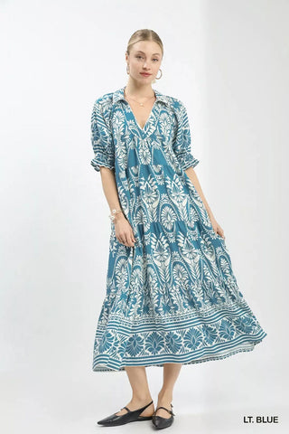 Umgee Two-tone Border Print Midi Dress - Glamourous Grace