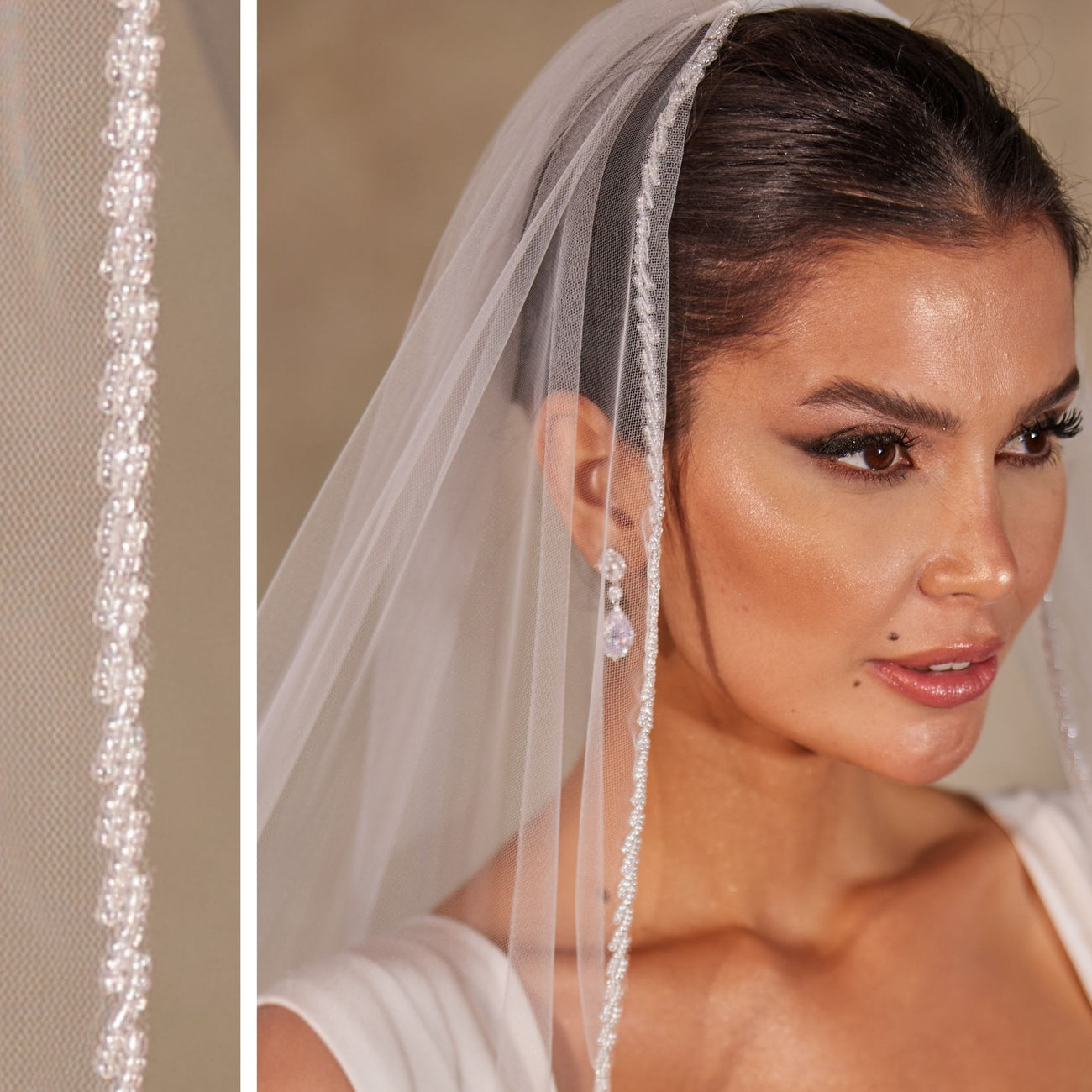 Crystal Knot Beaded Edge Wedding Veil - D250 - Glamourous Grace