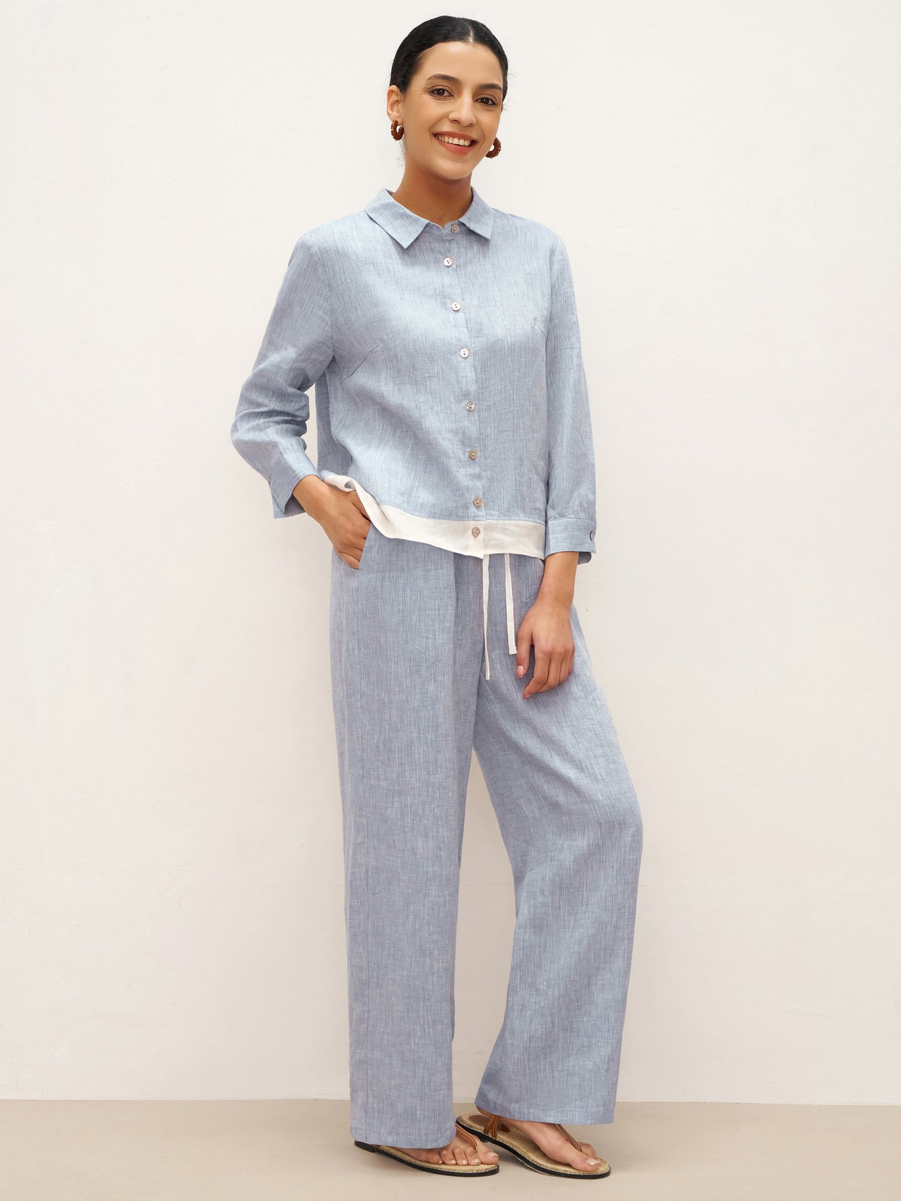 100% Linen Elastic Waist Straight-Leg Trousers JOURDAN - Glamourous Grace