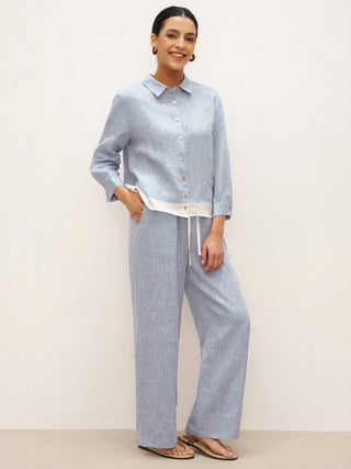 100% Linen Buttoned Closure Color-Blocked Shirt JANICE - Glamourous Grace