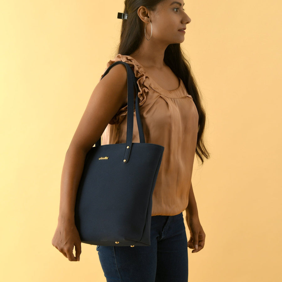 Era Vegan Leather Tote - Navy Blue - Glamourous Grace