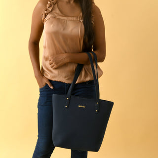 Era Vegan Leather Tote - Navy Blue - Glamourous Grace