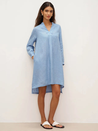100% Linen V-Neck Pullover Shirt Dress JADEN - Glamourous Grace