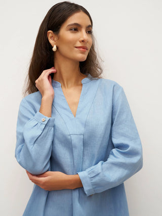 100% Linen V-Neck Pullover Shirt Dress JADEN - Glamourous Grace