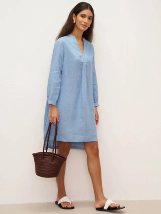 100% Linen V-Neck Pullover Shirt Dress JADEN - Glamourous Grace