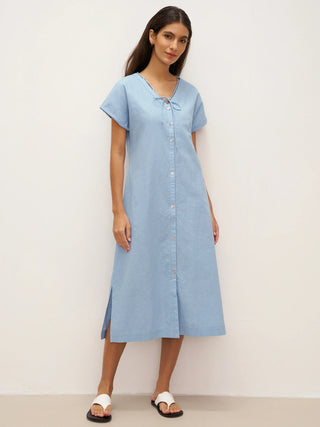 Linen Ladder Tie Simple Dress TAMARA - Glamourous Grace