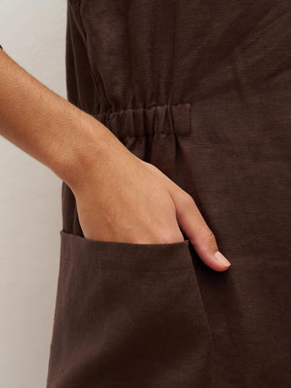 100% Linen V-neck Bell Pocket Midi Dress EVELINA - Glamourous Grace